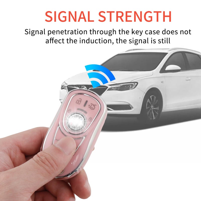 Pangpai Pink Key Fob Cover for Buick, Soft TPU Key Case Protection with Bling Keychain Fit for Buick Encore Enclave Lacrosse Envision Verano Regal GL8 5 Buttons Smart Key - Image 5